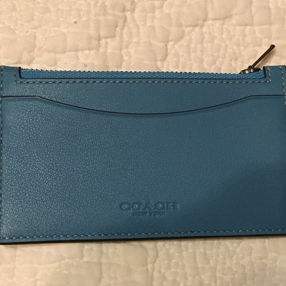 Coach Men's Leather Card Case with Zippered Coin/Key Pocket in TEAL - New - SOLD
